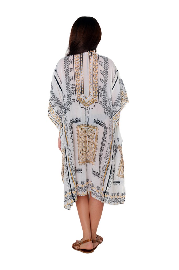 Nerisa White and Gold Kaftan Swimsuit Cover Up